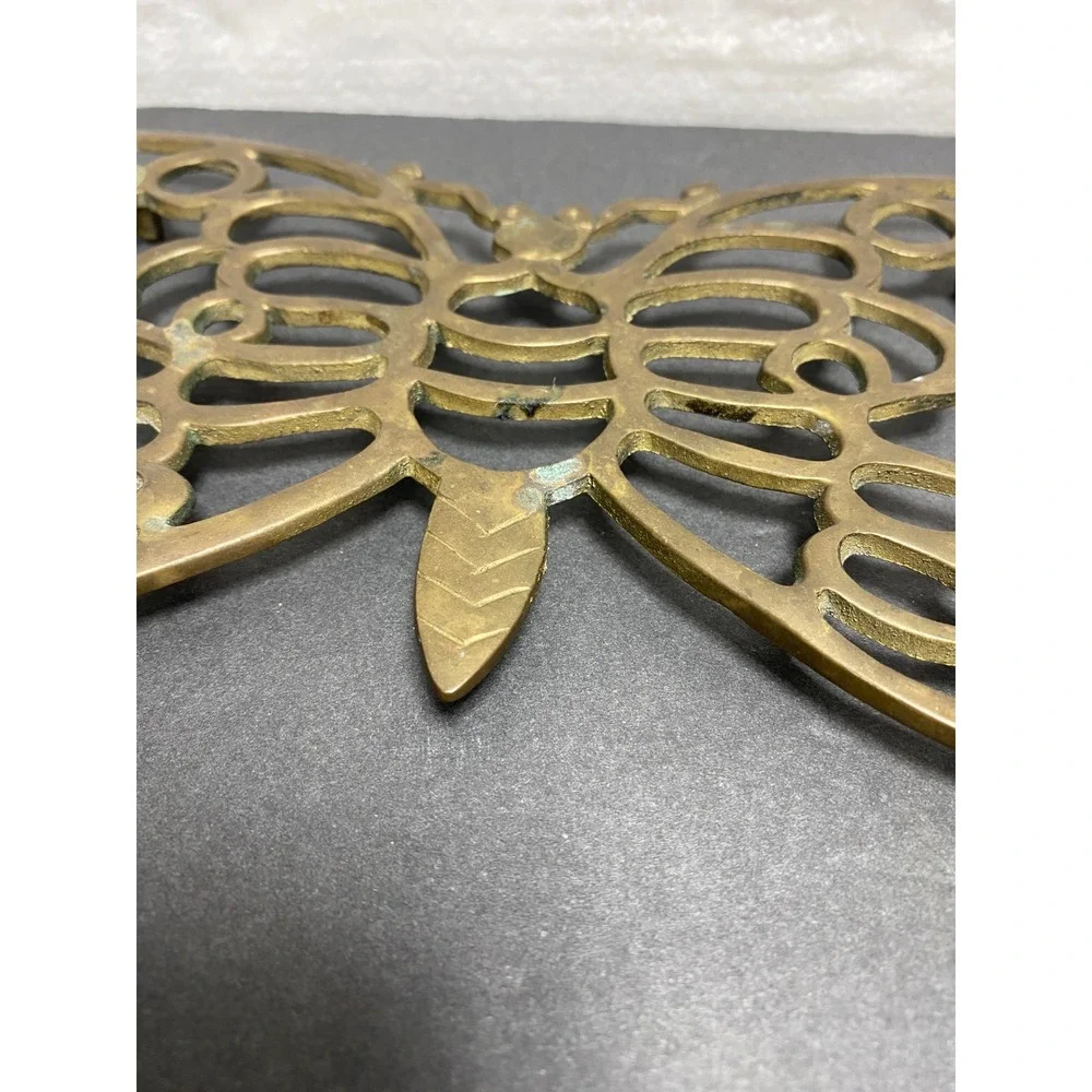 VTG Pair of Brass Butterfly Trivets Hot Plates MCM Pot Holder Wall‎ Decor